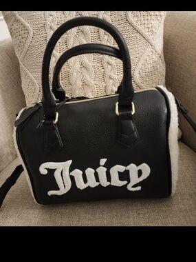 Juicy Couture Black Flashback Satchel w/ Sherpa Faux-Fur xbody